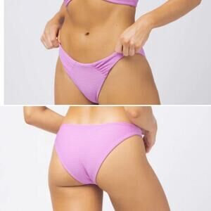 L*SPACE Eco Chic Sol Bikini Bottom Stretch Lined Ruched Ribbed Rosebud XL NEW